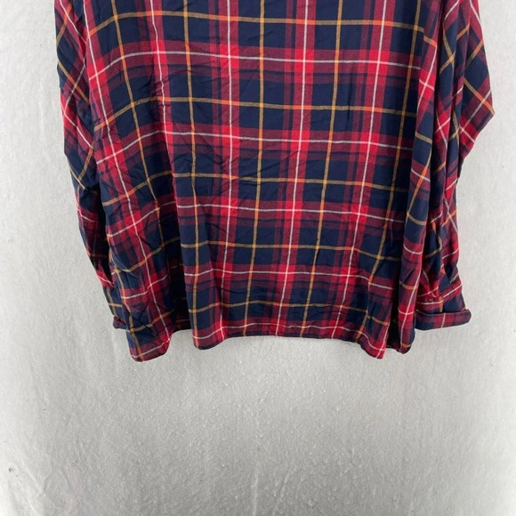 Zara Button-Up Shirt Women's Sz M Red Blue Plaid V-Neck Collared Relaxed Fit - Picture 9 of 12